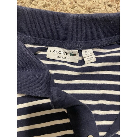 Men’s Lacoste Polo Shirt Navy Blue and White Stripes Size XXL Slim Fit - Picture 4 of 7